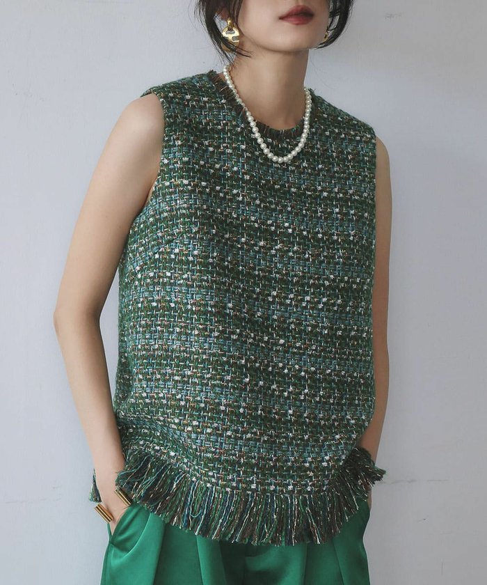 【エルフランク/ELFRANK】のMIXツイード裾フリンジノースリーブベスト インテリア・キッズ・メンズ・レディースファッション・服の通販 founy(ファニー) https://founy.com/ ファッション Fashion レディースファッション Fashion for Women アウター Coat / Outerwear Collection トップス・カットソー Cut & Sew Tops キャミソール&ノースリーブ Camisoles & Sleeveless Tops ベスト&ジレ / 重ね着スタイル Vests & Gilets 新作・新入荷 New Arrivals / New In ツイード Twill, Twill Weave プチプライス・低価格 Affordable / Budget Price |ID: prp329100004642751 ipo3291000000036165265