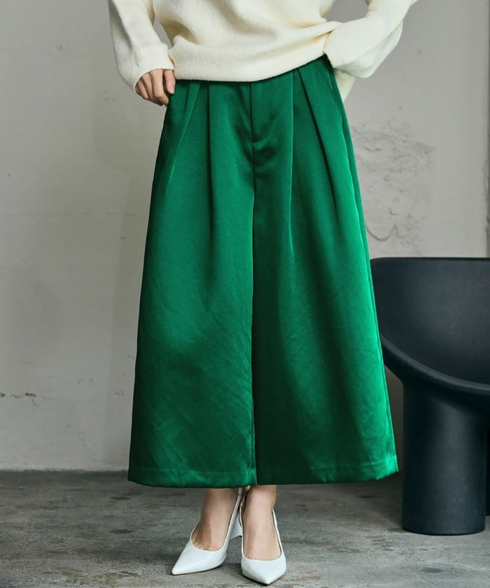 【エルフランク/ELFRANK】のサテンタックガウチョパンツ Washable インテリア・キッズ・メンズ・レディースファッション・服の通販 founy(ファニー) https://founy.com/ ファッション Fashion レディースファッション Fashion for Women パンツ Pants & Trousers 新作・新入荷 New Arrivals / New In プチプライス・低価格 Affordable / Budget Price |ID: prp329100004642753 ipo3291000000035501952