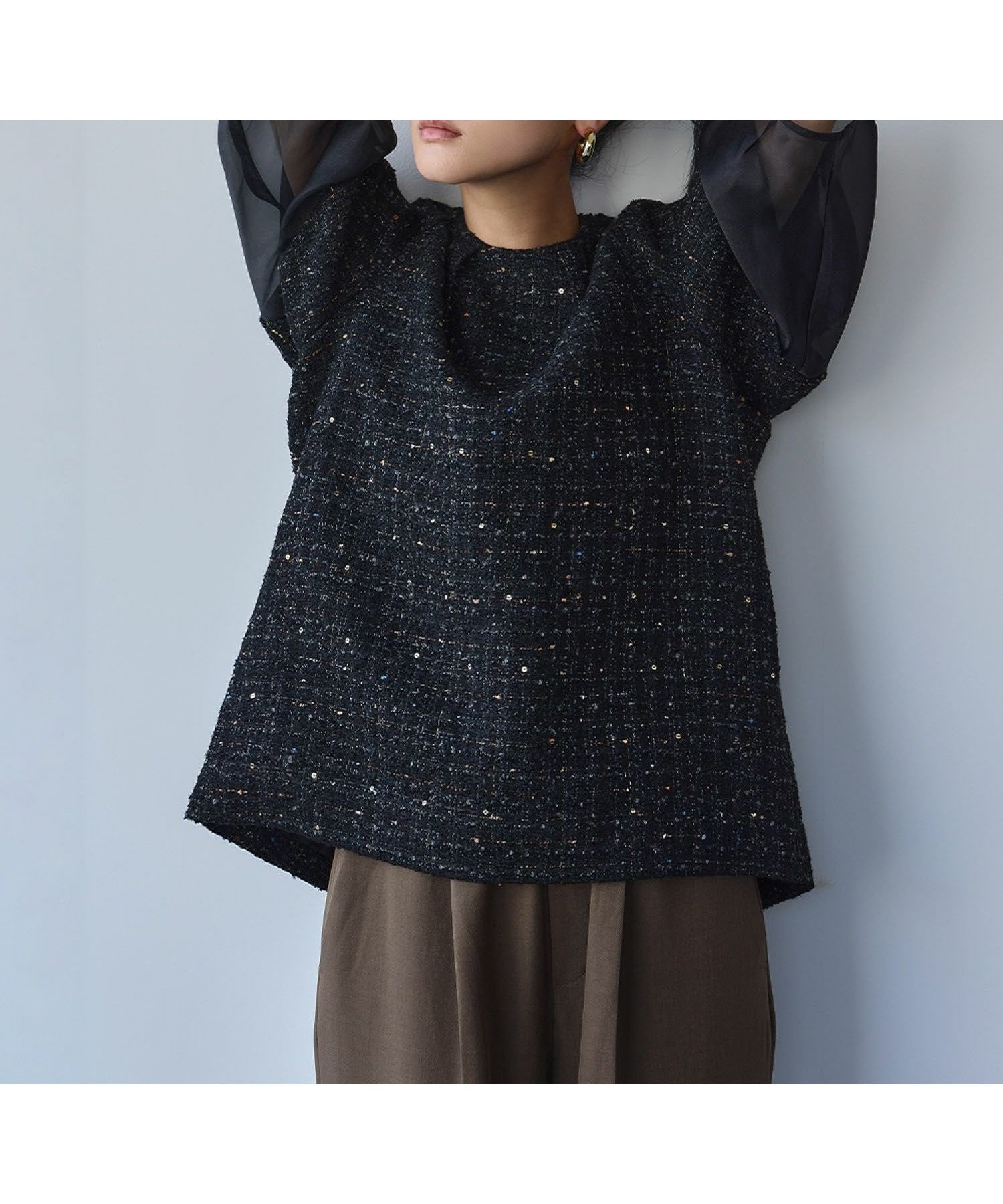 【エルフランク/ELFRANK】の【2025AW】シアーランタンスリーブツイードブラウス 人気、トレンドファッション・服の通販 founy(ファニー) 　ファッション　Fashion　レディースファッション　Fashion for Women　トップス・カットソー　Cut & Sew Tops　シャツ・ブラウス・オフィスカジュアル　Elegant Blouses & Button-Ups　新作・新入荷　New Arrivals / New In　2025年　2025　2025-2026秋冬・A/W　Autumn/Winter 2025–26 AW25–26　プチプライス・低価格　Affordable / Budget Price　 other-1|ID: prp329100004651152 ipo3291000000033605829