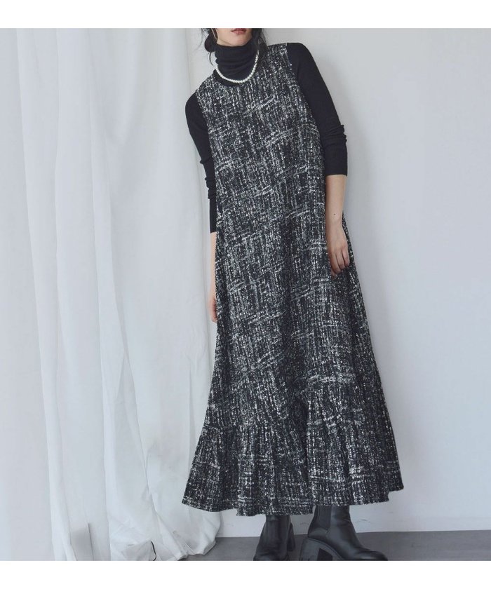 【エルフランク/ELFRANK】の【2025AW】ツイード裾切替Aラインノースリーブロング丈ワンピース インテリア・キッズ・メンズ・レディースファッション・服の通販 founy(ファニー) https://founy.com/ ファッション Fashion レディースファッション Fashion for Women ワンピース Dresses 新作・新入荷 New Arrivals / New In 2025年 2025 2025-2026秋冬・A/W Autumn/Winter 2025–26 AW25–26 ツイード Twill, Twill Weave プチプライス・低価格 Affordable / Budget Price 切替 Switching, Contrast Panel |ID: prp329100004665976 ipo3291000000033748857