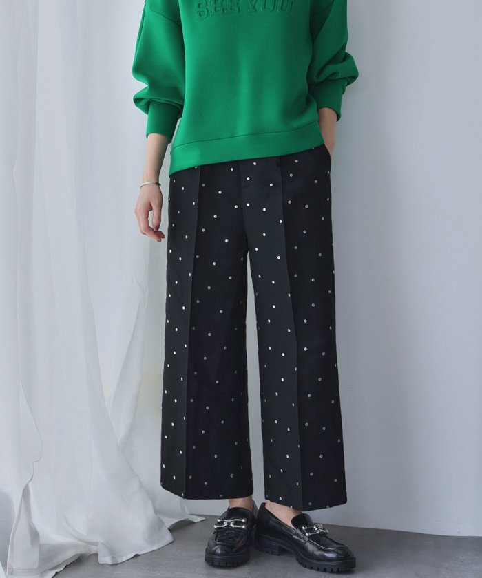 【エルフランク/ELFRANK】の【Home washable】ドットジャガード セミワイドパンツ/美脚ストレート/上品見え インテリア・キッズ・メンズ・レディースファッション・服の通販 founy(ファニー) https://founy.com/ ファッション Fashion レディースファッション Fashion for Women パンツ Pants & Trousers 新作・新入荷 New Arrivals / New In ストレート Straight, Straight Cut プチプライス・低価格 Affordable / Budget Price エレガント 上品 Elegant |ID: prp329100004665983 ipo3291000000035501825