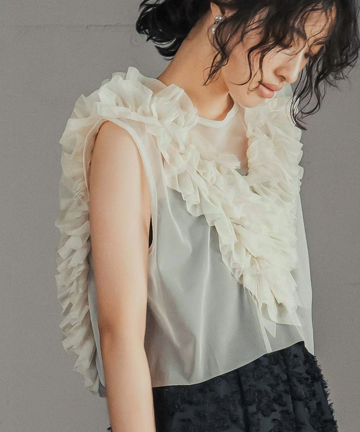 【ガール/GIRL】のフリルチュールノースリーブベスト インテリア・キッズ・メンズ・レディースファッション・服の通販 founy(ファニー) https://founy.com/ ファッション Fashion レディースファッション Fashion for Women アウター Coat / Outerwear Collection トップス・カットソー Cut & Sew Tops キャミソール&ノースリーブ Camisoles & Sleeveless Tops ベスト&ジレ / 重ね着スタイル Vests & Gilets 新作・新入荷 New Arrivals / New In プチプライス・低価格 Affordable / Budget Price |ID: prp329100004683572 ipo3291000000033823728