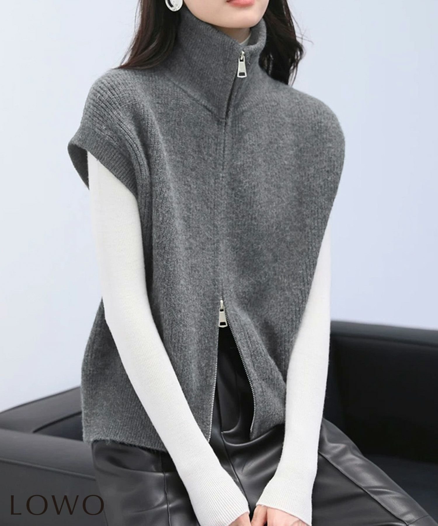 【ロワ/LOWO】のハイネックダブルジップニットベスト 人気、トレンドファッション・服の通販 founy(ファニー) 　ファッション　Fashion　レディースファッション　Fashion for Women　アウター　Coat / Outerwear Collection　トップス・カットソー　Cut & Sew Tops　ニット　Knit Tops & Sweaters　ベスト&ジレ / 重ね着スタイル　Vests & Gilets　新作・新入荷　New Arrivals / New In　プチプライス・低価格　Affordable / Budget Price　 other-1|ID: prp329100004714493 ipo3291000000034059962