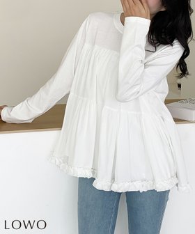 【ロワ/LOWO】 裾フリルAラインティアードブラウス人気、トレンドファッション・服の通販 founy(ファニー) ファッション Fashion レディースファッション Fashion for Women トップス・カットソー Cut & Sew Tops シャツ・ブラウス・オフィスカジュアル Elegant Blouses & Button-Ups 新作・新入荷 New Arrivals / New In フリル Frill, Ruffle プチプライス・低価格 Affordable / Budget Price |ID:prp329100004715779