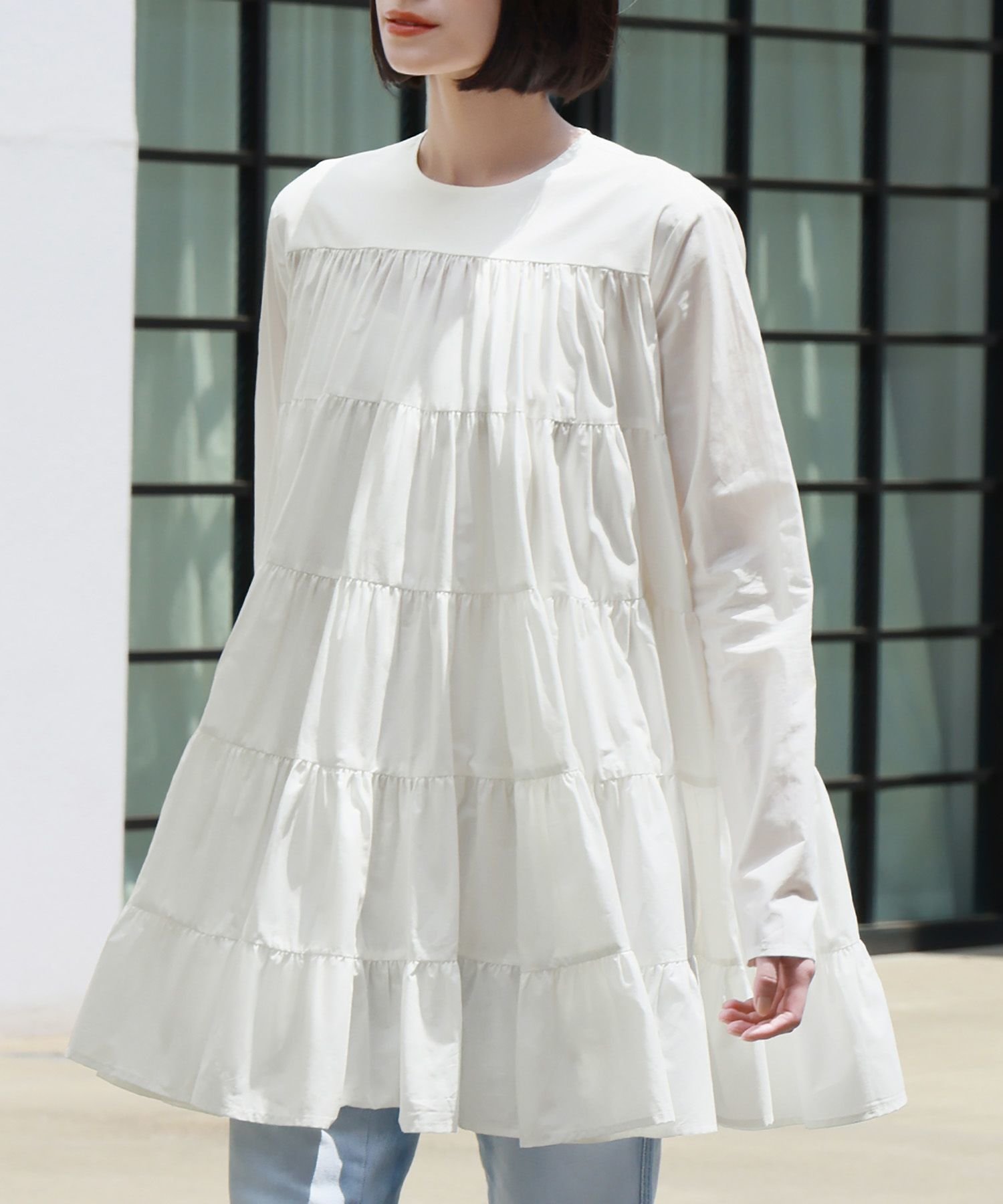 【エルフランク/ELFRANK】の【選べる2タイプ】フレアシルエットティアードコットンチュニックブラウス Washable 人気、トレンドファッション・服の通販 founy(ファニー) 　ファッション　Fashion　レディースファッション　Fashion for Women　トップス・カットソー　Cut & Sew Tops　シャツ・ブラウス・オフィスカジュアル　Elegant Blouses & Button-Ups　新作・新入荷　New Arrivals / New In　フレア　Flare, Flared　プチプライス・低価格　Affordable / Budget Price　 other-1|ID: prp329100004728145 ipo3291000000034159137