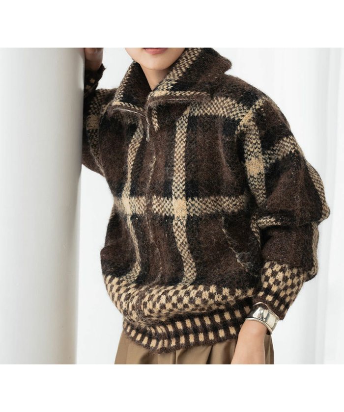 【エルフランク/ELFRANK】の【2025AW】フロントジップアップチェックニットブルゾン インテリア・キッズ・メンズ・レディースファッション・服の通販 founy(ファニー) https://founy.com/ ファッション Fashion レディースファッション Fashion for Women アウター Coat / Outerwear Collection ブルゾンジャケット・スポーティアウター Blouson Jackets トップス・カットソー Cut & Sew Tops ニット Knit Tops & Sweaters 新作・新入荷 New Arrivals / New In 2025年 2025 2025-2026秋冬・A/W Autumn/Winter 2025–26 AW25–26 プチプライス・低価格 Affordable / Budget Price |ID: prp329100004740341 ipo3291000000034244658