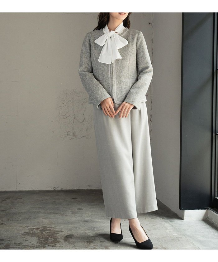 【フロリア/Flolia】のノーカラーツイードジャケット&巻きスカート風ワイドパンツ2点セットスーツ インテリア・キッズ・メンズ・レディースファッション・服の通販 founy(ファニー) https://founy.com/ ファッション Fashion レディースファッション Fashion for Women アウター Coat / Outerwear Collection レディースジャケット・軽アウター Jackets スーツ Business Suits & Workwear スーツジャケット・オフィスブレザー Suit Jackets / Blazers スーツスカート・ビジネス用スカート Suit Skirts / Office Skirts スーツパンツ・ドレスパンツ Suit Pants / Office Trousers / Dress Pants スーツセット・2点セット・レディーススーツ Suit Sets / 2-Piece Suits / Office Suit Sets 新作・新入荷 New Arrivals / New In スーツ Suit, Formalwear プチプライス・低価格 Affordable / Budget Price ワイド Wide, Wide Fit |ID: prp329100004753121 ipo3291000000034378703