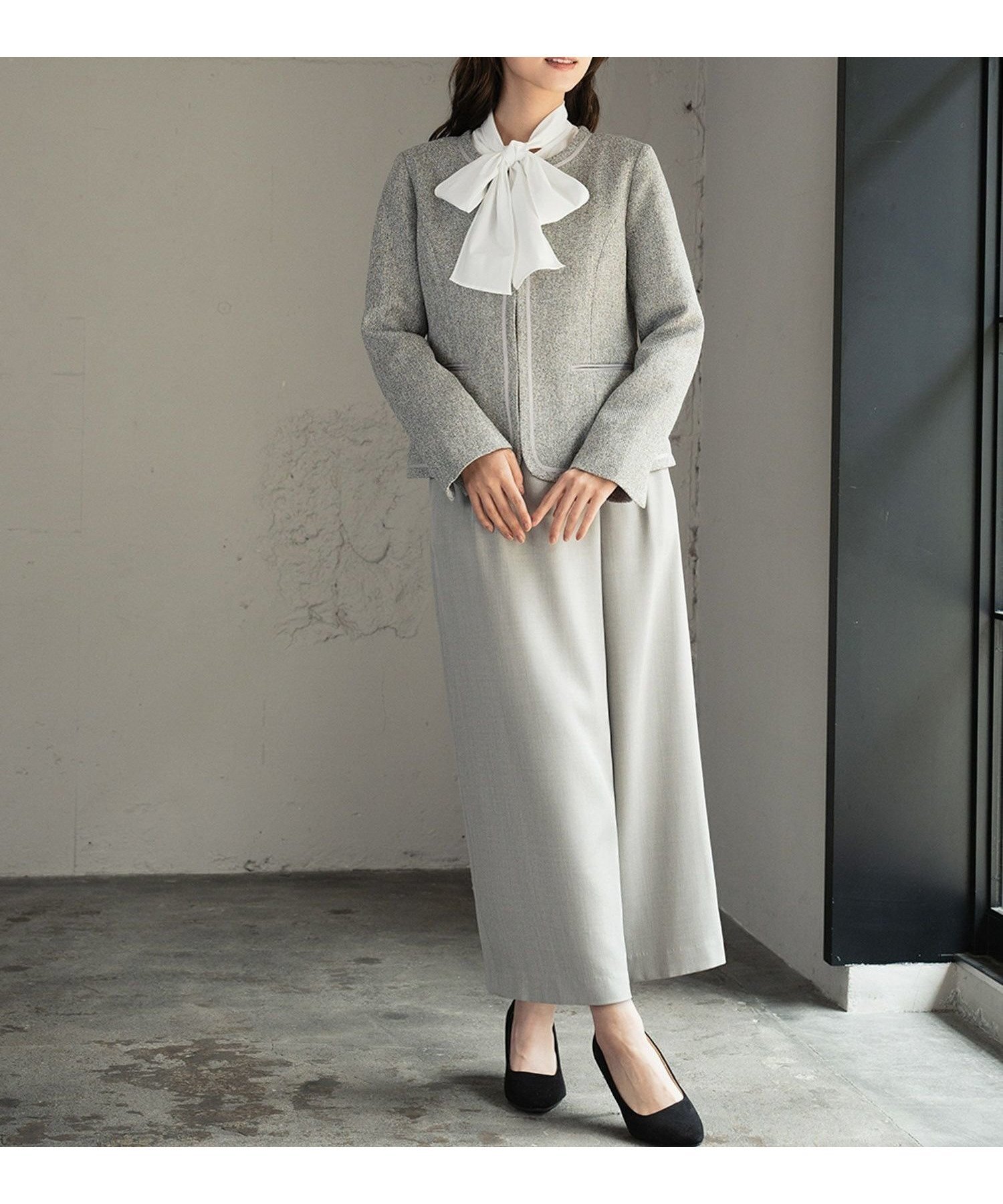 【フロリア/Flolia】のノーカラーツイードジャケット&巻きスカート風ワイドパンツ2点セットスーツ 人気、トレンドファッション・服の通販 founy(ファニー) 　ファッション　Fashion　レディースファッション　Fashion for Women　アウター　Coat / Outerwear Collection　レディースジャケット・軽アウター　Jackets　スーツ　Business Suits & Workwear　スーツジャケット・オフィスブレザー　Suit Jackets / Blazers　スーツスカート・ビジネス用スカート　Suit Skirts / Office Skirts　スーツパンツ・ドレスパンツ　Suit Pants / Office Trousers / Dress Pants　スーツセット・2点セット・レディーススーツ　Suit Sets / 2-Piece Suits / Office Suit Sets　新作・新入荷　New Arrivals / New In　スーツ　Suit, Formalwear　プチプライス・低価格　Affordable / Budget Price　ワイド　Wide, Wide Fit　 other-1|ID: prp329100004753121 ipo3291000000034378703