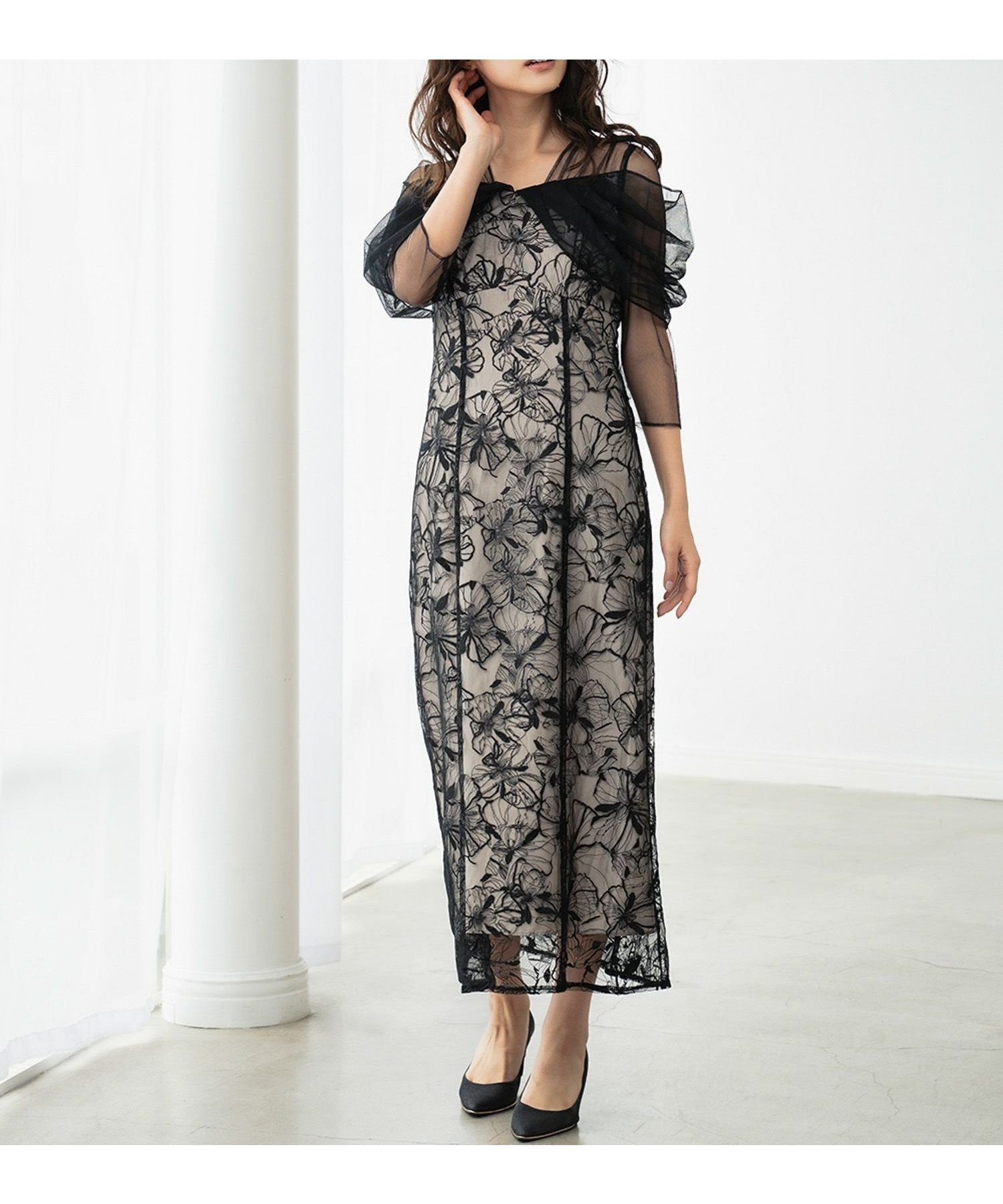 【ガール/GIRL】の【ANDRESD】フラワー刺繍レース×チュールドレープスリーブIラインロング丈ワンピースパーティードレス 人気、トレンドファッション・服の通販 founy(ファニー) ファッション Fashion レディースファッション Fashion for Women ワンピース Dresses フォーマル・パーティードレス・結婚式用ドレス Elegant & Casual Dresses 新作・新入荷 New Arrivals / New In フラワー Flower, Floral プチプライス・低価格 Affordable / Budget Price レース Lace, Lace Fabric ロング Long, Long-Length other-1|ID: prp329100004753124 ipo3291000000034378714