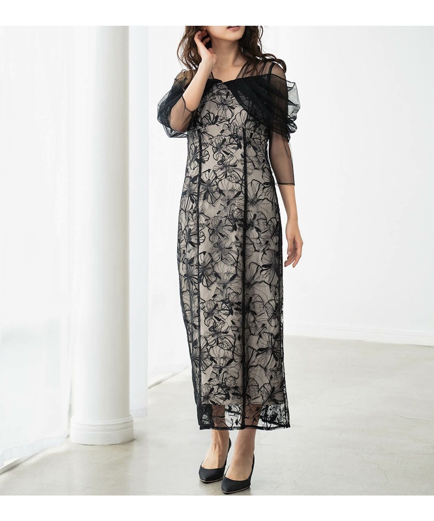 【ガール/GIRL】の【ANDRESD】フラワー刺繍レース×チュールドレープスリーブIラインロング丈ワンピースパーティードレス 人気、トレンドファッション・服の通販 founy(ファニー) 　ファッション　Fashion　レディースファッション　Fashion for Women　ワンピース　Dresses　フォーマル・パーティードレス・結婚式用ドレス　Elegant & Casual Dresses　新作・新入荷　New Arrivals / New In　フラワー　Flower, Floral　プチプライス・低価格　Affordable / Budget Price　レース　Lace, Lace Fabric　ロング　Long, Long-Length　 other-1|ID: prp329100004753124 ipo3291000000035361604