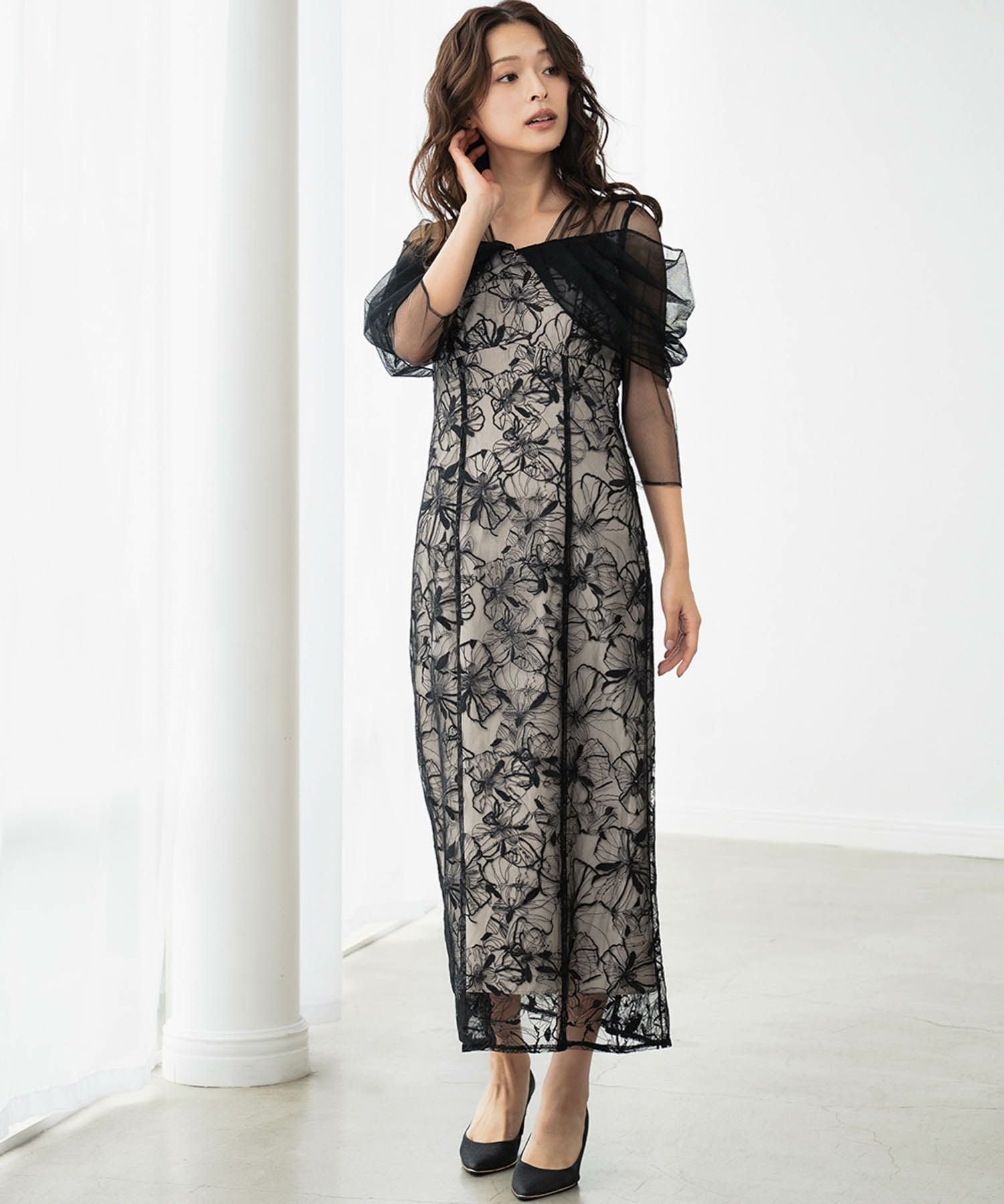 【ガール/GIRL】の【ANDRESD】フラワー刺繍レース×チュールドレープスリーブIラインロング丈ワンピースパーティードレス 人気、トレンドファッション・服の通販 founy(ファニー) ファッション Fashion レディースファッション Fashion for Women ワンピース Dresses フォーマル・パーティードレス・結婚式用ドレス Elegant & Casual Dresses 新作・新入荷 New Arrivals / New In フラワー Flower, Floral プチプライス・低価格 Affordable / Budget Price レース Lace, Lace Fabric ロング Long, Long-Length other-1|ID: prp329100004753124 ipo3291000000036333504