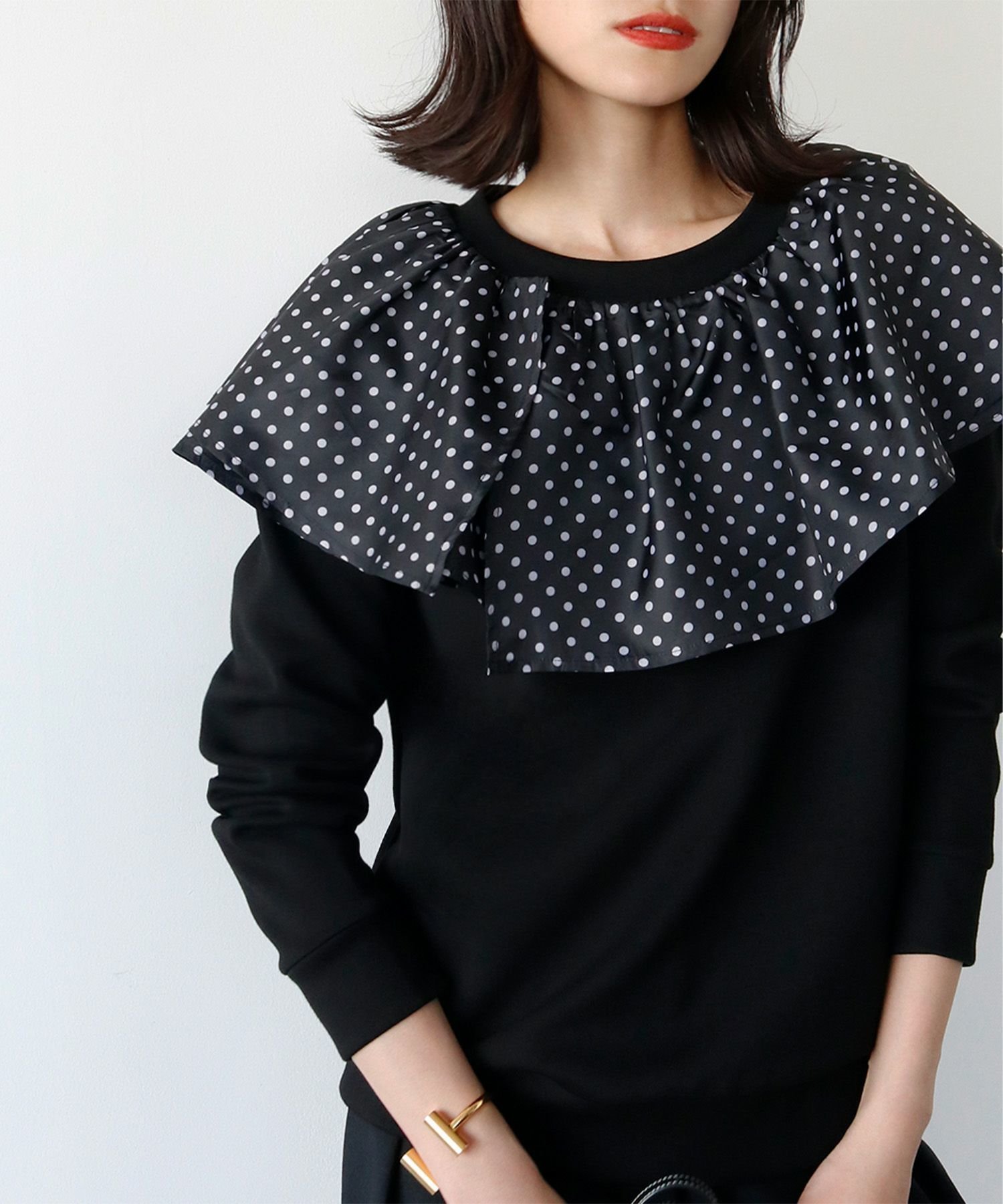 【エルフランク/ELFRANK】のドットフリルビッグカラーダンボールニットプルオーバー 人気、トレンドファッション・服の通販 founy(ファニー) 　ファッション　Fashion　レディースファッション　Fashion for Women　トップス・カットソー　Cut & Sew Tops　ニット　Knit Tops & Sweaters　カジュアルプルオーバー・ニットトップス　Pullovers & Knit Tops / Casual Pullovers　新作・新入荷　New Arrivals / New In　ドット　Polka Dot, Dot Pattern　プチプライス・低価格　Affordable / Budget Price　 other-1|ID: prp329100004763144 ipo3291000000034475417