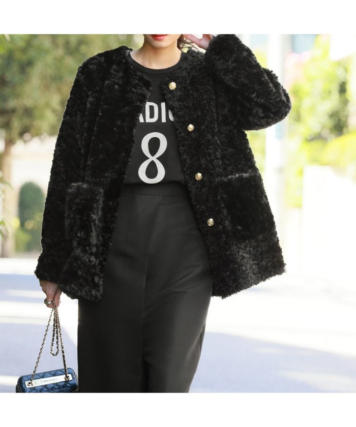 【エルフランク/ELFRANK】のフェイクファーノーカラージャケット インテリア・キッズ・メンズ・レディースファッション・服の通販 founy(ファニー) https://founy.com/ ファッション Fashion レディースファッション Fashion for Women アウター Coat / Outerwear Collection レディースジャケット・軽アウター Jackets ノーカラージャケット / シンプル上品コーデ Collarless Jackets 新作・新入荷 New Arrivals / New In フェイクファー Faux Fur, Imitation Fur プチプライス・低価格 Affordable / Budget Price ベーシック Basic, Essential ポケット Pocket, Pocket Detail エレガント 上品 Elegant |ID: prp329100004801619 ipo3291000000034837411