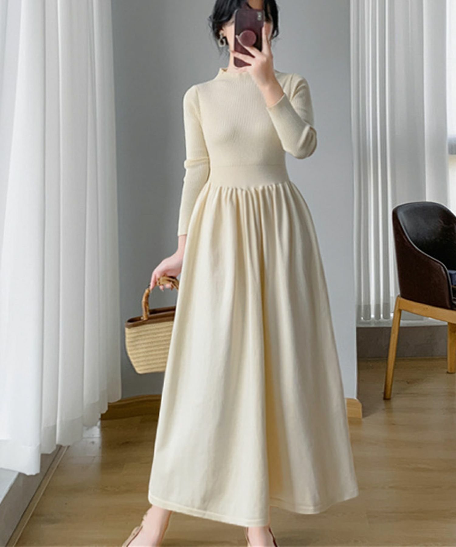 【ロワ/LOWO】のモックネックフレアニットワンピース 人気、トレンドファッション・服の通販 founy(ファニー) 　ファッション　Fashion　レディースファッション　Fashion for Women　ワンピース　Dresses　ニットワンピース　Knit Dresses　新作・新入荷　New Arrivals / New In　プチプライス・低価格　Affordable / Budget Price　 other-1|ID: prp329100004817385 ipo3291000000034994469