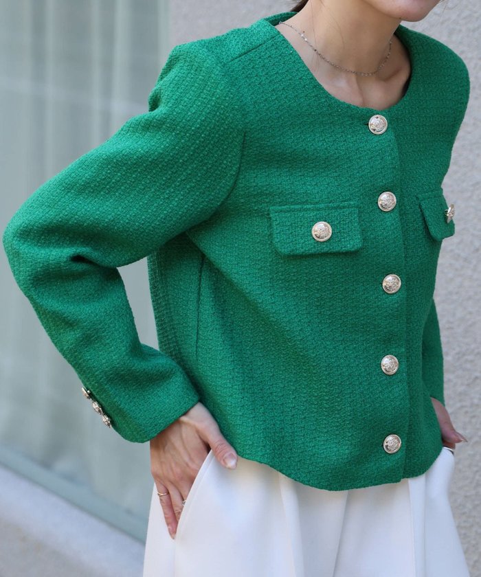 【アンピルーラ/Ampirula】のノーカラーツイードジャケット インテリア・キッズ・メンズ・レディースファッション・服の通販 founy(ファニー) https://founy.com/ ファッション Fashion レディースファッション Fashion for Women アウター Coat / Outerwear Collection レディースジャケット・軽アウター Jackets 新作・新入荷 New Arrivals / New In プチプライス・低価格 Affordable / Budget Price |ID: prp329100004827412 ipo3291000000036253142