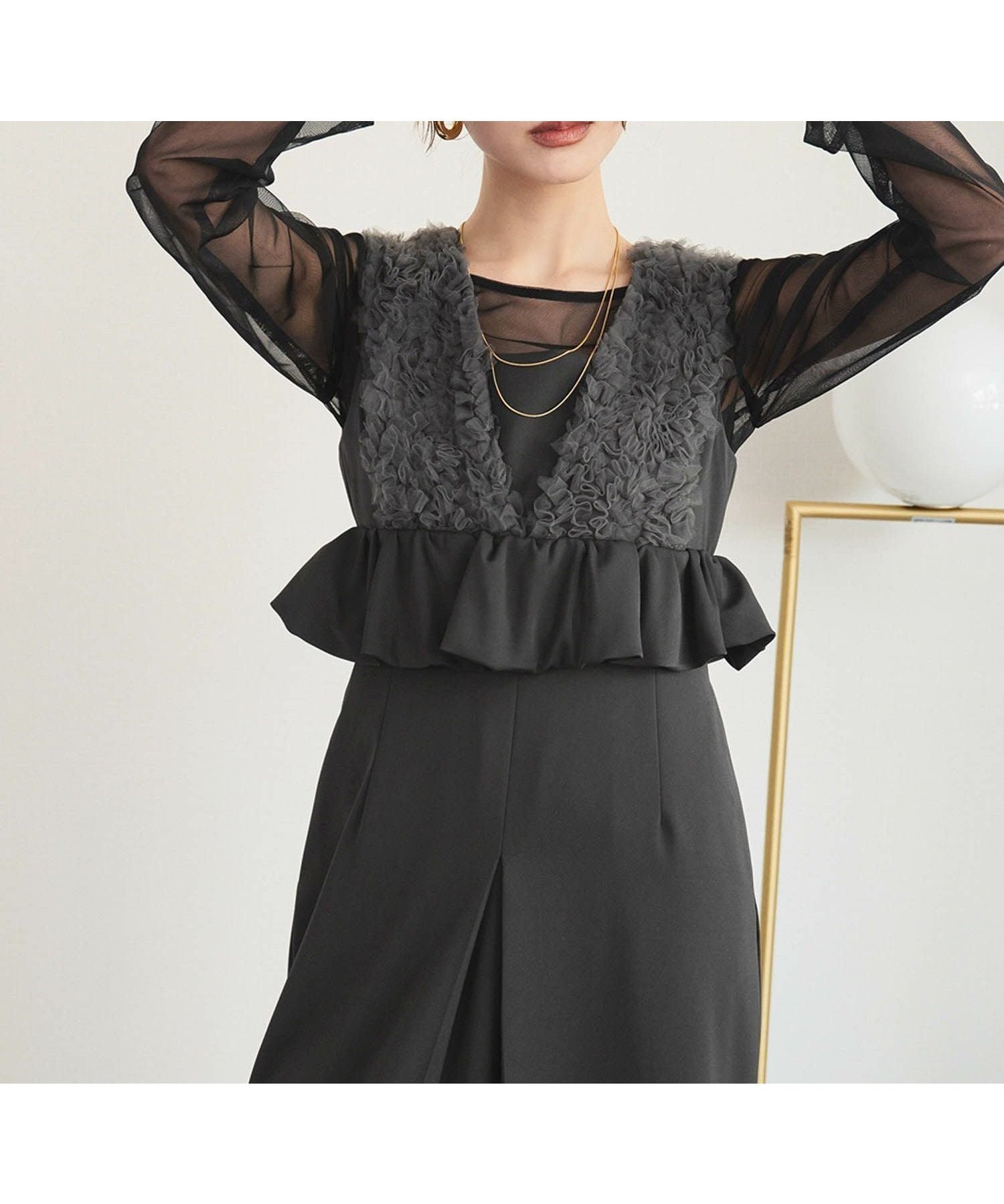 【ガール/GIRL】の【ANDRESD】チュールフリル×ペプラムノースリーブワンピース&シアーインナーアンサンブルパーティードレス 人気、トレンドファッション・服の通販 founy(ファニー) 　ファッション　Fashion　レディースファッション　Fashion for Women　ワンピース　Dresses　フォーマル・パーティードレス・結婚式用ドレス　Elegant & Casual Dresses　新作・新入荷　New Arrivals / New In　プチプライス・低価格　Affordable / Budget Price　 other-1|ID: prp329100004832155 ipo3291000000036162819