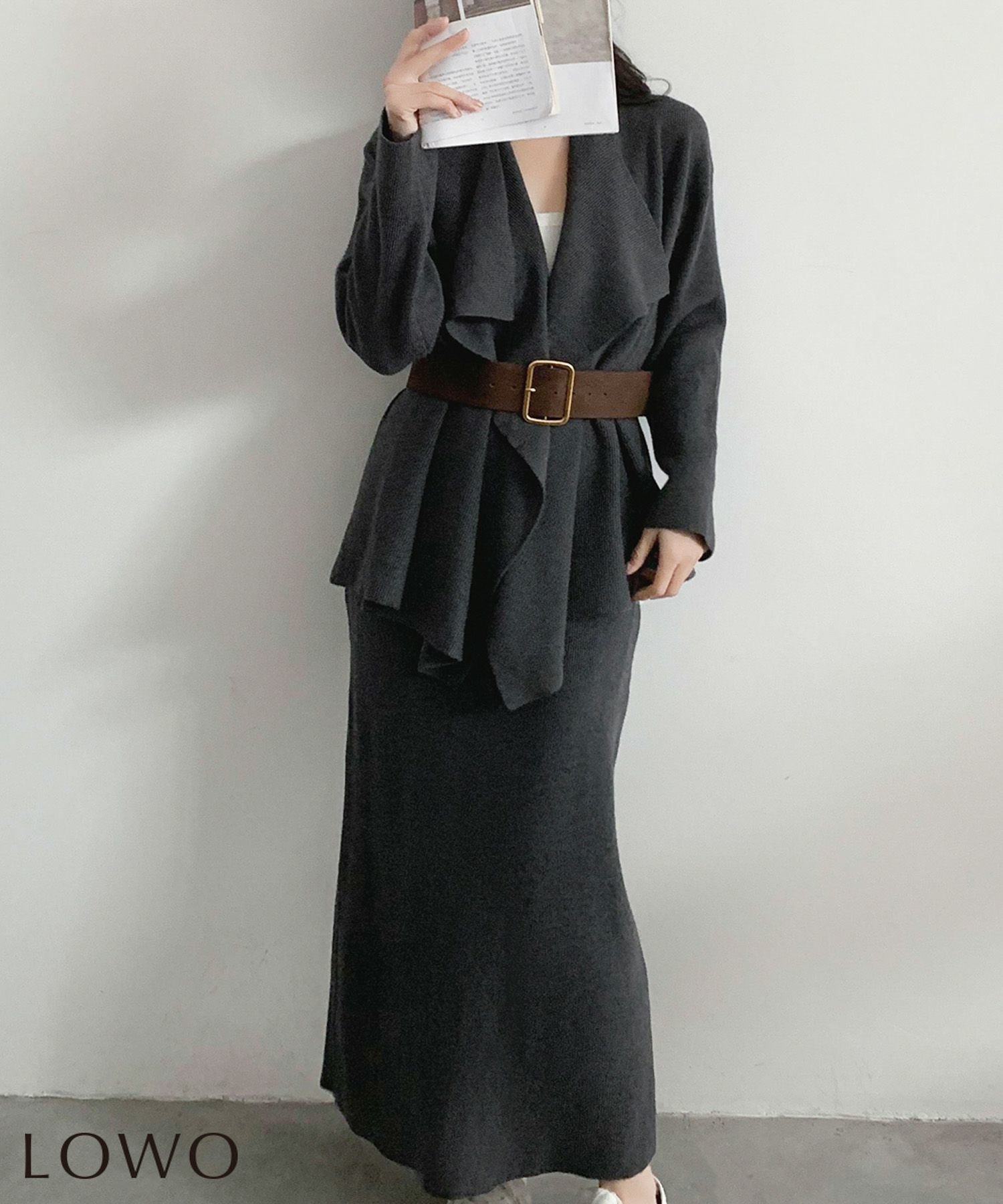 【ロワ/LOWO】のビッグカラーカーディガン&ロングスカートニットアップ 人気、トレンドファッション・服の通販 founy(ファニー) 　ファッション　Fashion　レディースファッション　Fashion for Women　セットアップ　Matching Sets　スカート・ミニ/ミディ/マキシ　Skirts / Mini, Midi & Maxi Skirts　スカート　Skirts　ロングスカート　Long Skirts / Maxi & Midi Skirts　新作・新入荷　New Arrivals / New In　プチプライス・低価格　Affordable / Budget Price　 other-1|ID: prp329100004841416 ipo3291000000035902045