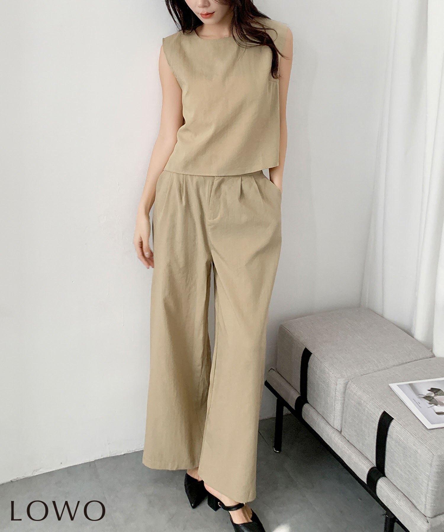 【ロワ/LOWO】のノースリーブショートブラウス&タックワイドパンツ2点セットアップ 人気、トレンドファッション・服の通販 founy(ファニー) 　ファッション　Fashion　レディースファッション　Fashion for Women　セットアップ　Matching Sets　レディースパンツ・ボトムス　Pants & Trousers / Bottoms　新作・新入荷　New Arrivals / New In　セットアップ　Set-Up, Coordinated Outfit　プチプライス・低価格　Affordable / Budget Price　 other-1|ID: prp329100004877062 ipo3291000000036379202