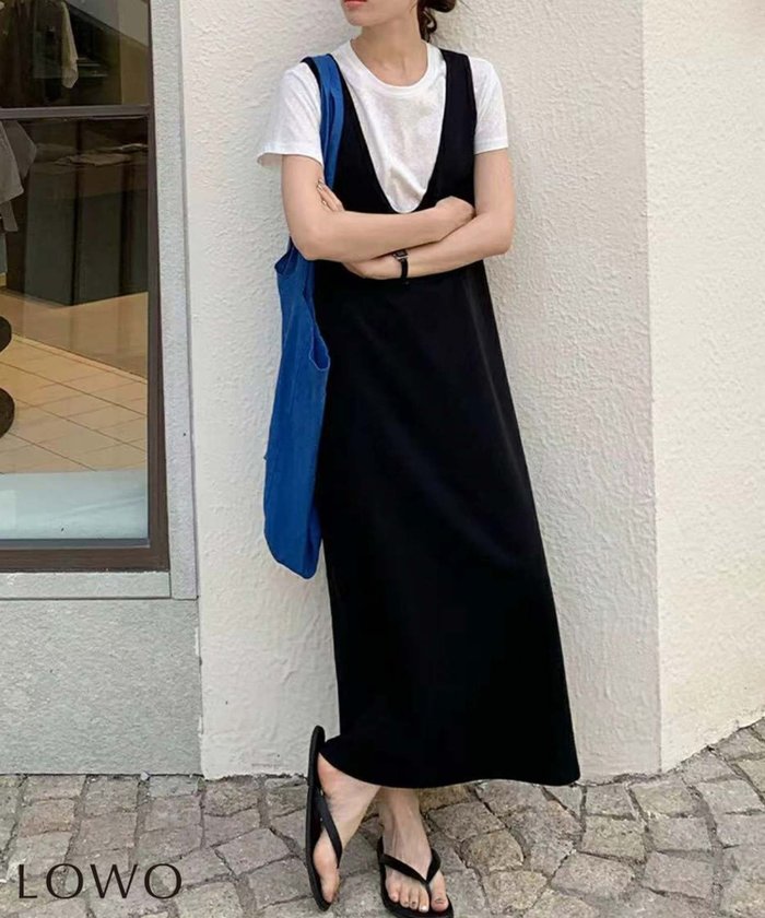 【ロワ/LOWO】の半袖Tシャツ付きレイヤードジャンパースカートロングワンピースセット インテリア・キッズ・メンズ・レディースファッション・服の通販 founy(ファウニー) https://founy.com/ ファッション Fashion レディースファッション Fashion for Women スカート Skirts 新作・新入荷 New Arrivals / New In プチプライス・低価格 Affordable / Budget Price 半袖 Short Sleeve, Half Sleeve |ID: prp329100004883782 ipo3291000000037256541