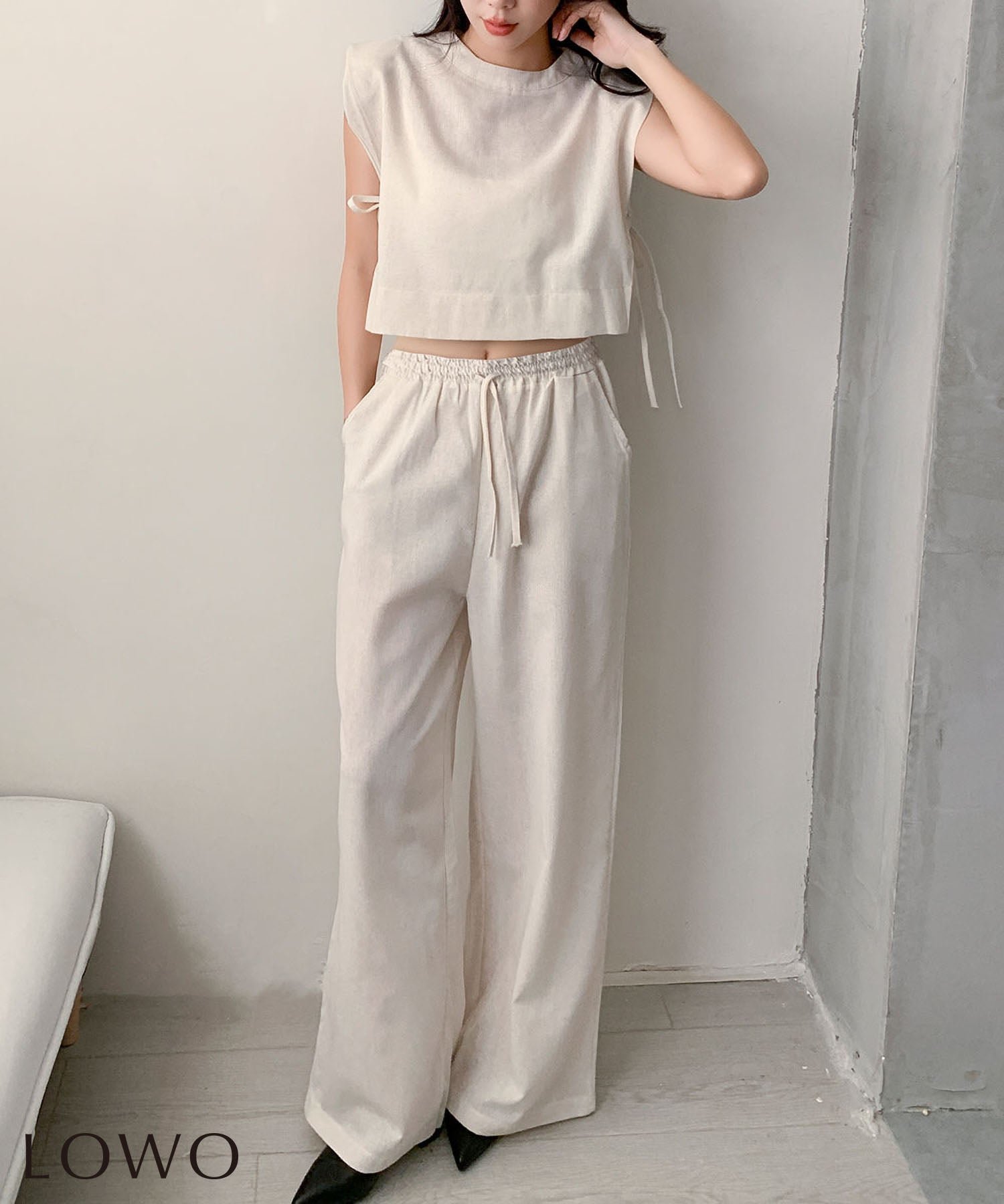 【ロワ/LOWO】のショート丈ノースリーブサイドリボンワイドパンツセットアップ 人気、トレンドファッション・服の通販 founy(ファニー) 　ファッション　Fashion　レディースファッション　Fashion for Women　セットアップ　Matching Sets　レディースパンツ・ボトムス　Pants & Trousers / Bottoms　新作・新入荷　New Arrivals / New In　ショート　Short, Short Length　プチプライス・低価格　Affordable / Budget Price　 other-1|ID: prp329100004888975 ipo3291000000036518687