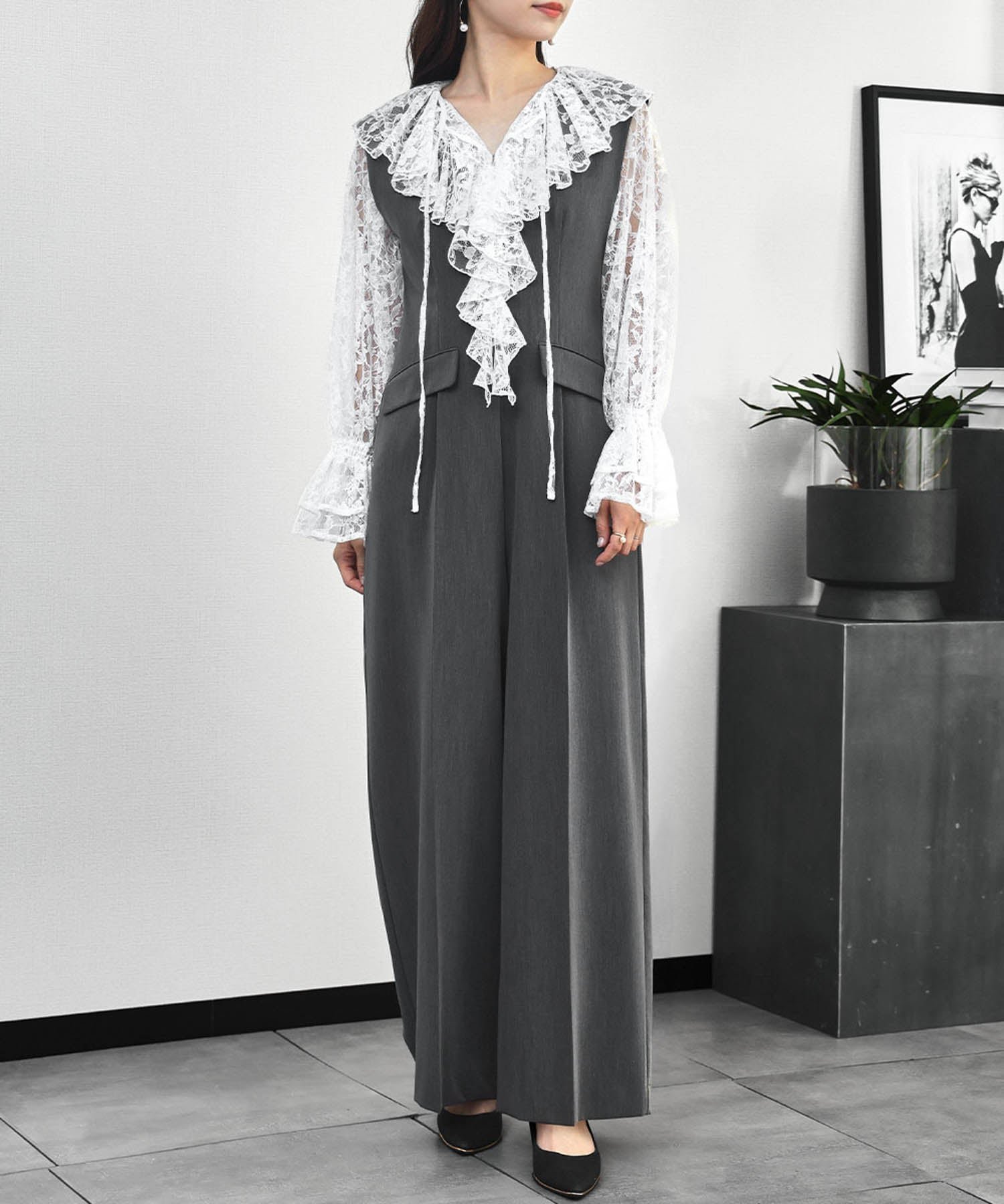 【ガール/GIRL】の【ANDRESD】ラッフルカラーレーストップス付きワイドパンツオールインワン 人気、トレンドファッション・服の通販 founy(ファニー) 　ファッション　Fashion　レディースファッション　Fashion for Women　パンツ　Pants & Trousers　新作・新入荷　New Arrivals / New In　プチプライス・低価格　Affordable / Budget Price　 other-1|ID: prp329100004917528 ipo3291000000036875089