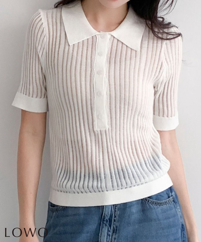 【ロワ/LOWO】のシアーリブ半袖ポロトップス インテリア・キッズ・メンズ・レディースファッション・服の通販 founy(ファニー) https://founy.com/ ファッション Fashion レディースファッション Fashion for Women トップス・カットソー Cut & Sew Tops 新作・新入荷 New Arrivals / New In プチプライス・低価格 Affordable / Budget Price 半袖 Short Sleeve, Half Sleeve |ID: prp329100004942404 ipo3291000000037103944