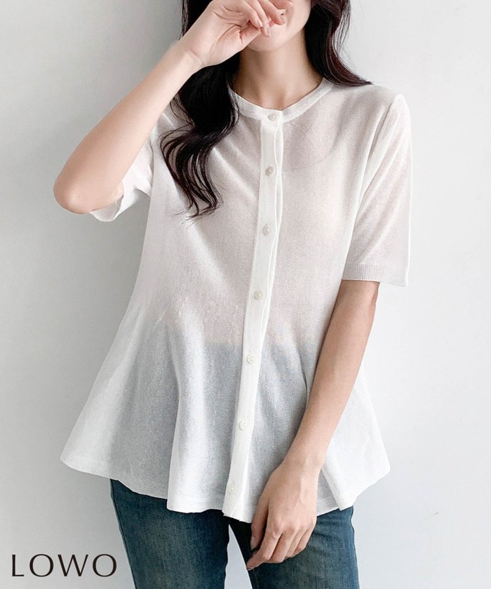 【ロワ/LOWO】のシアーニットフレアヘム半袖カーディガン(前開き/薄手) インテリア・キッズ・メンズ・レディースファッション・服の通販 founy(ファニー) https://founy.com/ ファッション Fashion レディースファッション Fashion for Women トップス・カットソー Cut & Sew Tops ニット Knit Tops & Sweaters カーディガン・羽織り Layered Style Cardigans 新作・新入荷 New Arrivals / New In カーディガン Cardigan, Knitwear プチプライス・低価格 Affordable / Budget Price 半袖 Short Sleeve, Half Sleeve |ID: prp329100004956745 ipo3291000000037193386