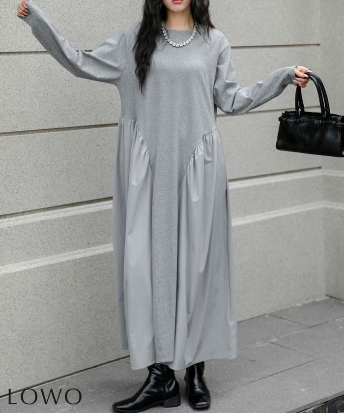 【ロワ/LOWO】の異素材MIXロング丈Aラインワンピース インテリア・キッズ・メンズ・レディースファッション・服の通販 founy(ファウニー) https://founy.com/ ファッション Fashion レディースファッション Fashion for Women ワンピース Dresses Aラインワンピース・フレアシルエット A-Line Dresses / Flared Silhouette Dresses 新作・新入荷 New Arrivals / New In プチプライス・低価格 Affordable / Budget Price ロング Long, Long-Length |ID: prp329100004964805 ipo3291000000037253743