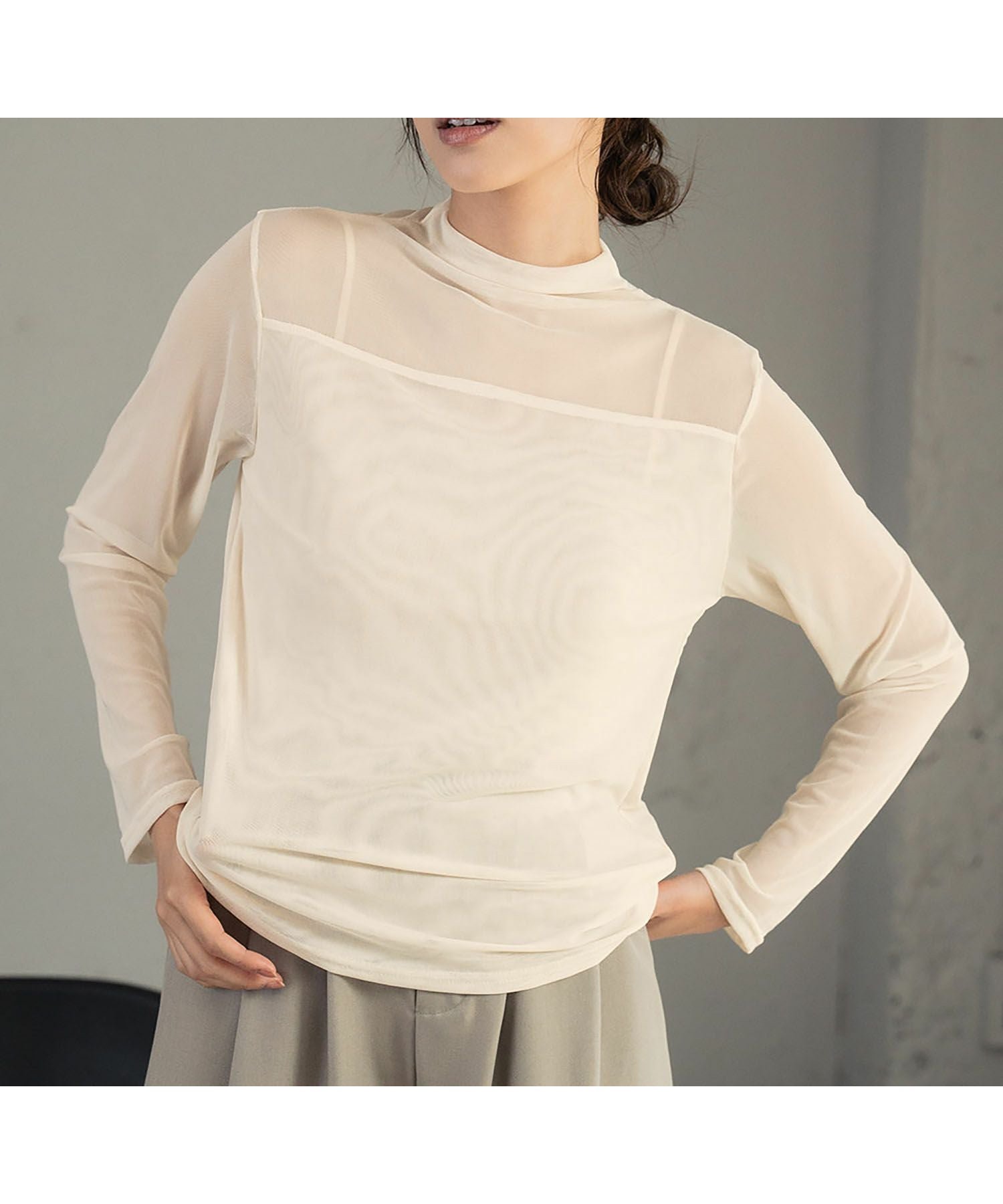 【ロワ/LOWO】のハイネックシアーカットソー 大人の最旬トレンドファッション＆コーディネート founy(ファウニー) 　ファッション　Fashion　レディースファッション　Fashion for Women　トップス・カットソー　Cut & Sew Tops　カットソー・ベーシックTシャツ　Cut-and-Sewn Tops / Stretch Tees & Basics　新作・新入荷　New Arrivals / New In　プチプライス・低価格　Affordable / Budget Price　 other-1|ID: prp329100004964865 ipo3291000000037253806