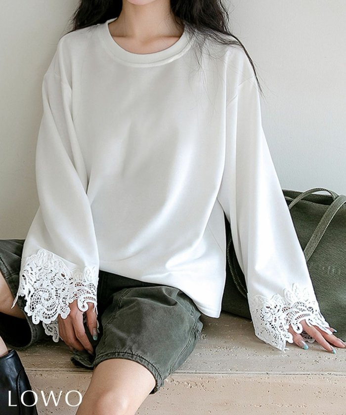 【ロワ/LOWO】の袖口レースカットソー インテリア・キッズ・メンズ・レディースファッション・服の通販 founy(ファウニー) https://founy.com/ ファッション Fashion レディースファッション Fashion for Women トップス・カットソー Cut & Sew Tops カットソー・ベーシックTシャツ Cut-and-Sewn Tops / Stretch Tees & Basics 新作・新入荷 New Arrivals / New In プチプライス・低価格 Affordable / Budget Price |ID: prp329100004965269 ipo3291000000037254230