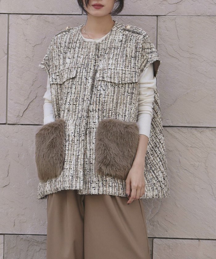 【エルフランク/ELFRANK】のオーバーシルエットファーポケットツイードジレ インテリア・キッズ・メンズ・レディースファッション・服の通販 founy(ファウニー) https://founy.com/ ファッション Fashion レディースファッション Fashion for Women アウター Coat / Outerwear Collection トップス・カットソー Cut & Sew Tops ベスト&ジレ / 重ね着スタイル Vests & Gilets 新作・新入荷 New Arrivals / New In プチプライス・低価格 Affordable / Budget Price |ID: prp329100004966218 ipo3291000000037255778