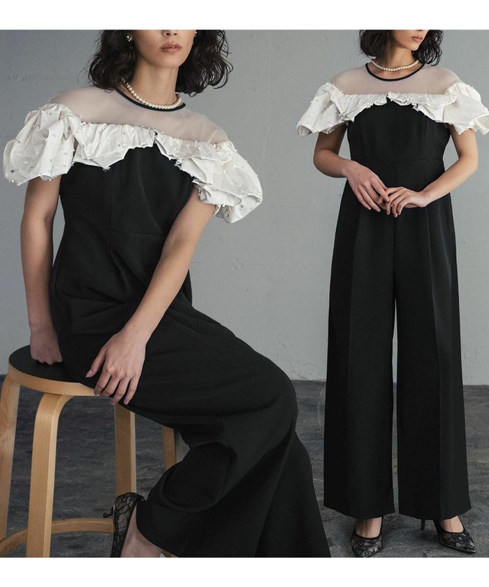 【ガール/GIRL】の【ANDRESD】リボンカットジャガードフリルオールインワン結婚式パンツドレス インテリア・キッズ・メンズ・レディースファッション・服の通販 founy(ファウニー) https://founy.com/ ファッション Fashion レディースファッション Fashion for Women パンツ Pants & Trousers 新作・新入荷 New Arrivals / New In ドレス Dress, One-Piece プチプライス・低価格 Affordable / Budget Price 結婚式 Wedding |ID: prp329100004966406 ipo3291000000037256248