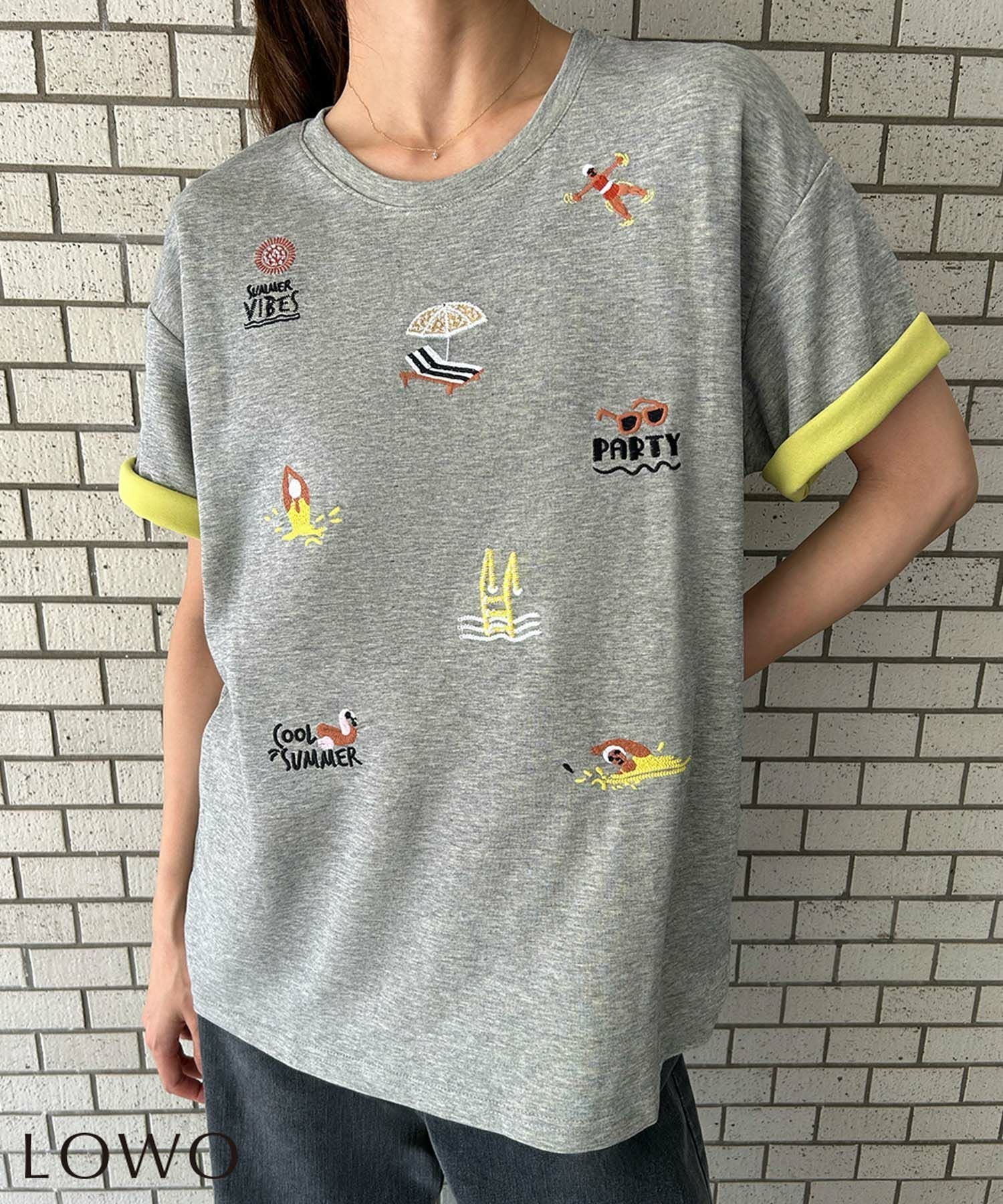 【ロワ/LOWO】の刺繍プリントバイカラーTシャツカットソー 大人の最旬トレンドファッション＆コーディネート founy(ファウニー) 　ファッション　Fashion　レディースファッション　Fashion for Women　トップス・カットソー　Cut & Sew Tops　シャツ・ブラウス・オフィスカジュアル　Elegant Blouses & Button-Ups　ロングTシャツ・Tシャツ　Longline T-Shirts & Tees　カットソー・ベーシックTシャツ　Cut-and-Sewn Tops / Stretch Tees & Basics　新作・新入荷　New Arrivals / New In　カットソー　Cut and Sewn Top　プチプライス・低価格　Affordable / Budget Price　 other-1|ID: prp329100004966570 ipo3291000000037256698