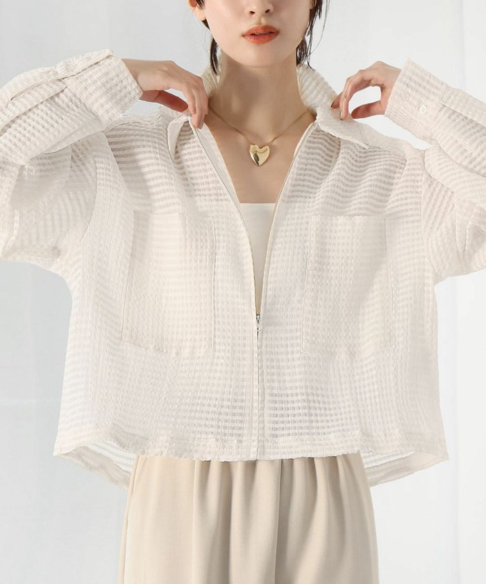 【アンピルーラ/Ampirula】のシアーボーダーシャツジャケット インテリア・キッズ・メンズ・レディースファッション・服の通販 founy(ファウニー) https://founy.com/ ファッション Fashion レディースファッション Fashion for Women アウター Coat / Outerwear Collection レディースジャケット・軽アウター Jackets 新作・新入荷 New Arrivals / New In プチプライス・低価格 Affordable / Budget Price |ID: prp329100004967303 ipo3291000000037258937