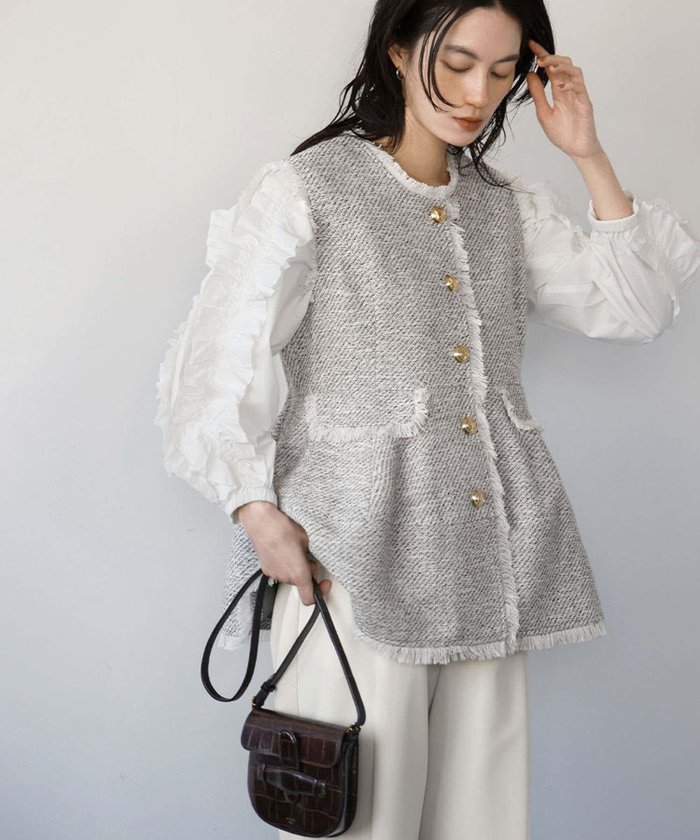 【エルフランク/ELFRANK】のペプラムツイードフリンジベスト インテリア・キッズ・メンズ・レディースファッション・服の通販 founy(ファウニー) https://founy.com/ ファッション Fashion レディースファッション Fashion for Women アウター Coat / Outerwear Collection トップス・カットソー Cut & Sew Tops ベスト&ジレ / 重ね着スタイル Vests & Gilets 新作・新入荷 New Arrivals / New In プチプライス・低価格 Affordable / Budget Price |ID: prp329100004967393 ipo3291000000037259302