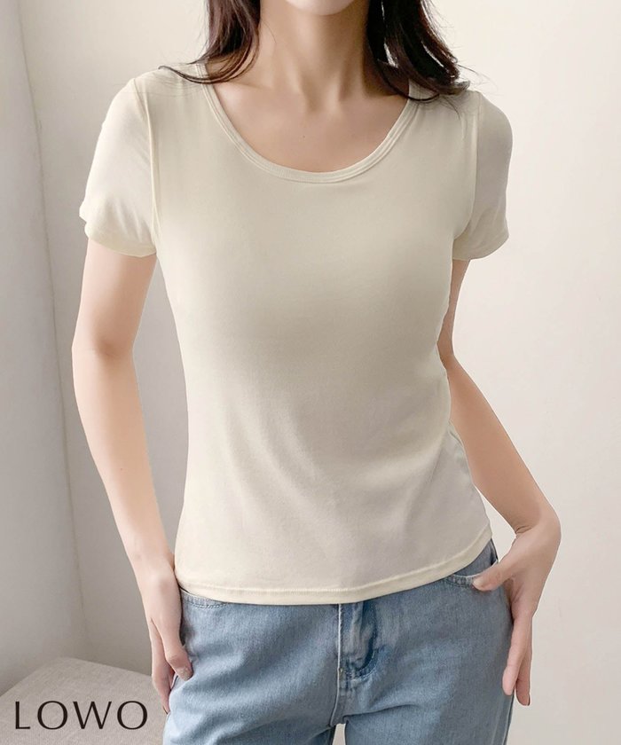 【ロワ/LOWO】のカップ付き 深めクルーネック デコルテきれい見え半袖Tシャツ インテリア・キッズ・メンズ・レディースファッション・服の通販 founy(ファウニー) https://founy.com/ ファッション Fashion レディースファッション Fashion for Women トップス・カットソー Cut & Sew Tops シャツ・ブラウス・オフィスカジュアル Elegant Blouses & Button-Ups ロングTシャツ・Tシャツ Longline T-Shirts & Tees 新作・新入荷 New Arrivals / New In デコルテ Décolleté, Neckline プチプライス・低価格 Affordable / Budget Price 半袖 Short Sleeve, Half Sleeve |ID: prp329100004967641 ipo3291000000037260365