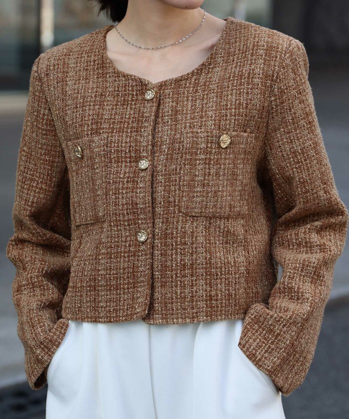 【アンピルーラ/Ampirula】のスクエアネックツイードジャケット インテリア・キッズ・メンズ・レディースファッション・服の通販 founy(ファウニー) https://founy.com/ ファッション Fashion レディースファッション Fashion for Women アウター Coat / Outerwear Collection レディースジャケット・軽アウター Jackets 新作・新入荷 New Arrivals / New In プチプライス・低価格 Affordable / Budget Price |ID: prp329100004968671 ipo3291000000037263924