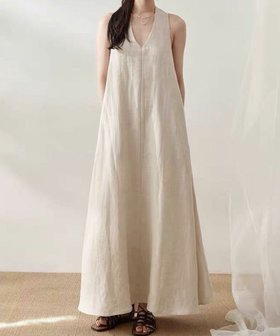 【ロワ/LOWO】 綿麻混ホルターネックAラインロングワンピース大人の最旬トレンドファッション＆コーディネート founy(ファウニー) ファッション Fashion レディースファッション Fashion for Women ワンピース Dresses 新作・新入荷 New Arrivals / New In プチプライス・低価格 Affordable / Budget Price |ID:prp329100004971754