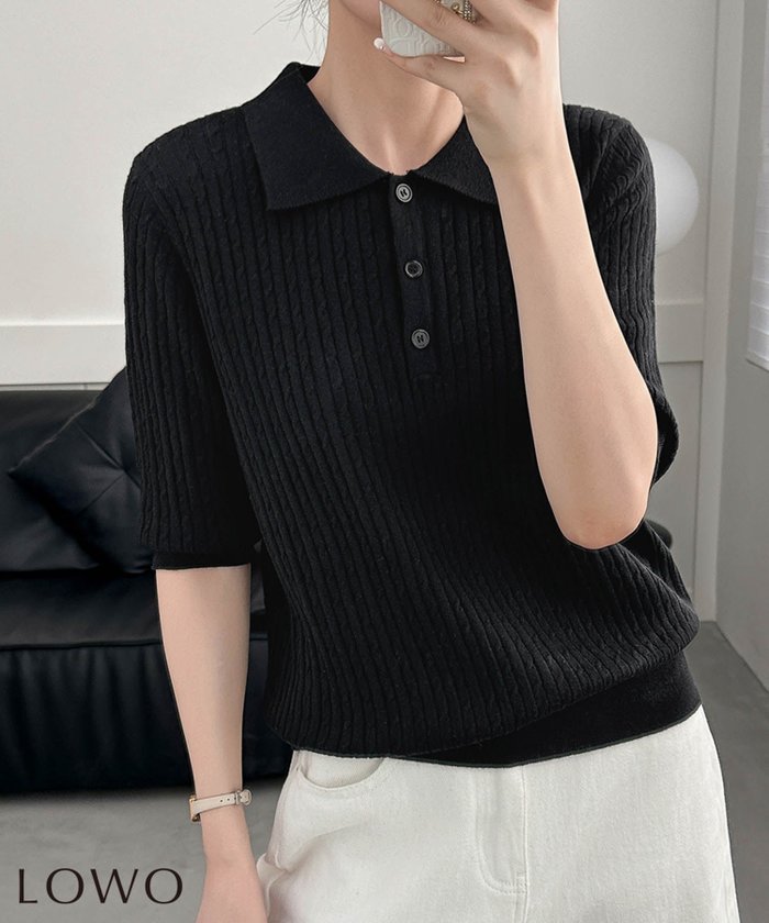 【ロワ/LOWO】のケーブル編みポロニットトップス インテリア・キッズ・メンズ・レディースファッション・服の通販 founy(ファウニー) https://founy.com/ ファッション Fashion レディースファッション Fashion for Women トップス・カットソー Cut & Sew Tops ニット Knit Tops & Sweaters 新作・新入荷 New Arrivals / New In プチプライス・低価格 Affordable / Budget Price |ID: prp329100004985593 ipo3291000000037345696